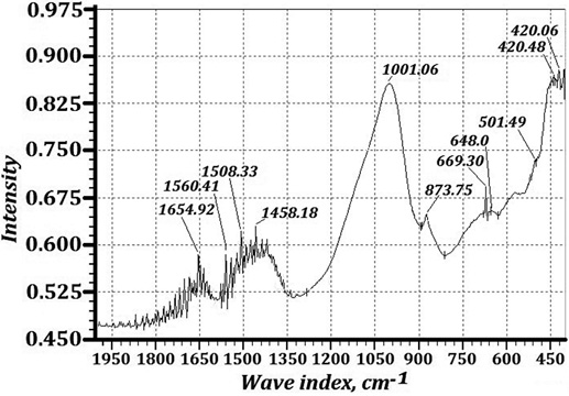 Физико-химические исследования образца 2-го состава, хранившегося в воздушно-влажной среде, инфракрасный спектр