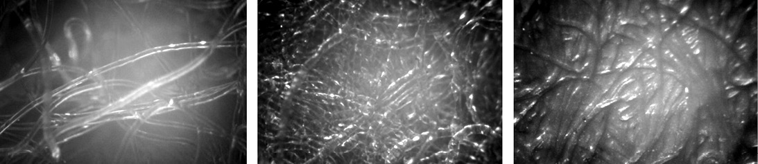 Микроскопические снимки (увеличение 64 раза) геотекстиля плотностью 300 г/м2