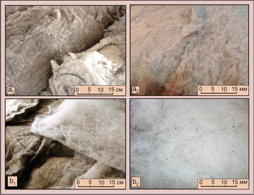 Образцы полученного супертонкого и тонкого базальтового волокна из диабазов Ахвай-Хурайского участка