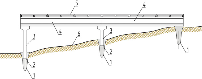 Принципиальная конструктивная схема автомобильной дороги эстакадного типа на косогоре