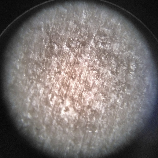 Фото известнякового щебня на оптическом микроскопе (650 крат) после эксперимента